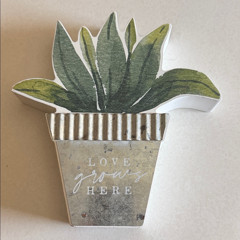Plant Pot Wall Decor Sign - Green Leaves